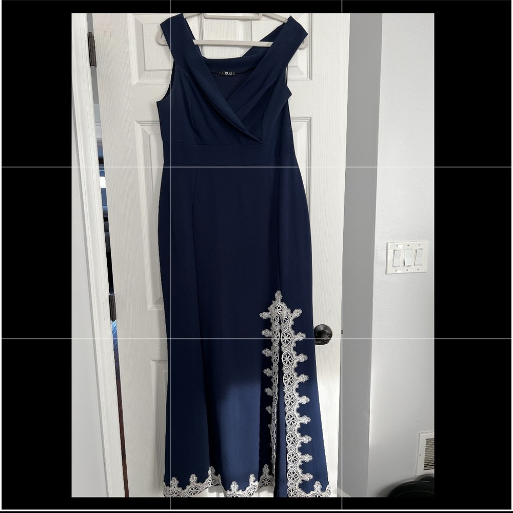 Quiz Navy Blue Gown with Lace Detail, Size L